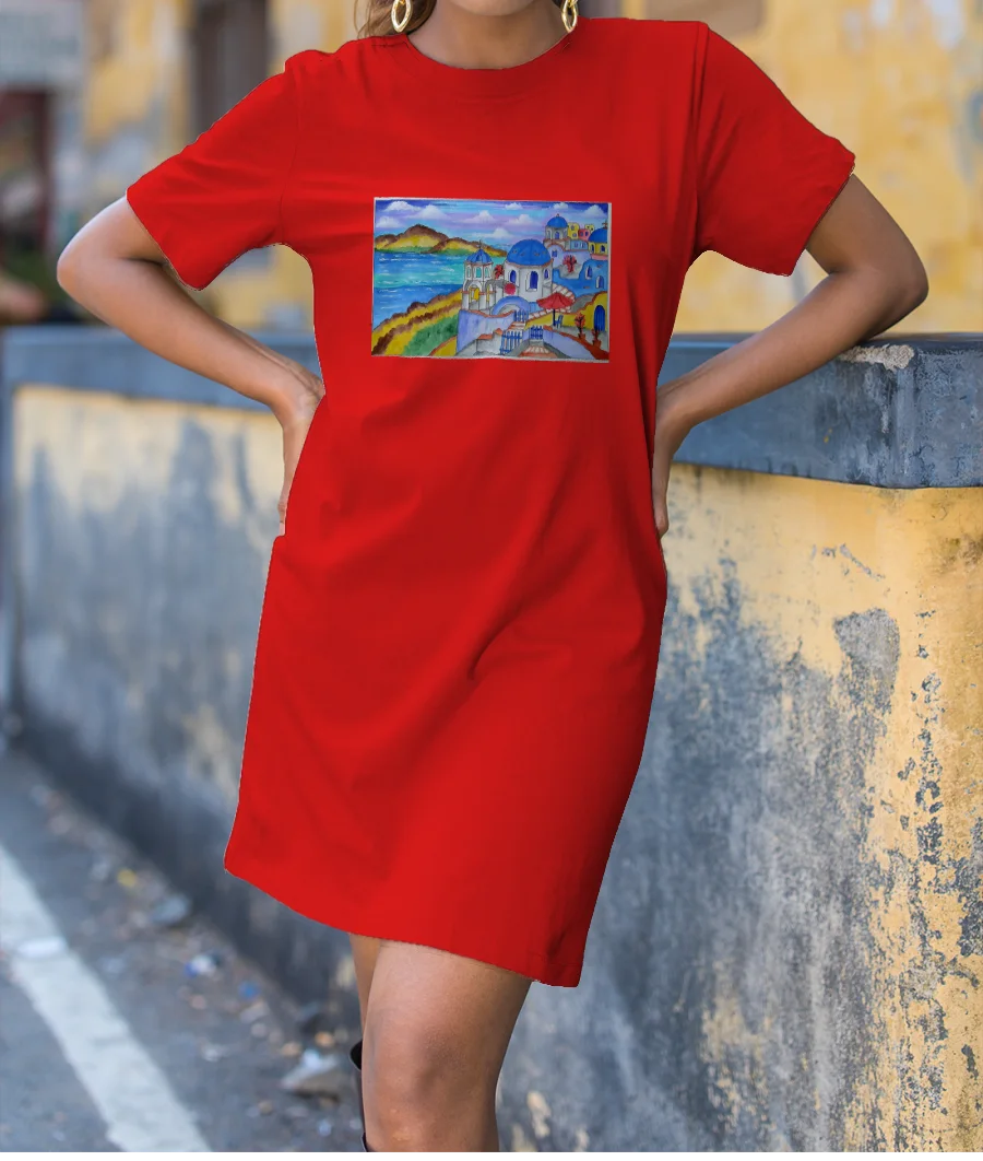 Santorini vibes  T-Shirt Dress