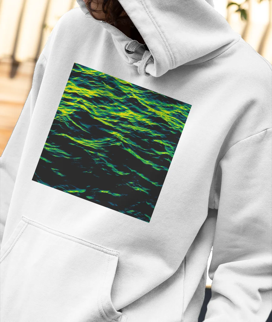 Abstract green dark blue wave texture.  Front-Printed Hoodie