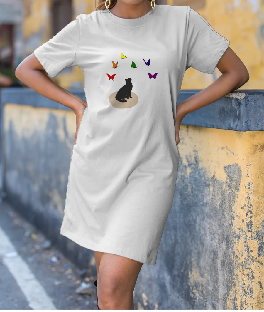 Pride Butterflies and the cat T-Shirt Dress