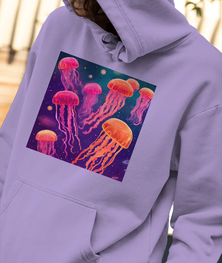 Cosmic Jelly fishes Front-Printed Hoodie