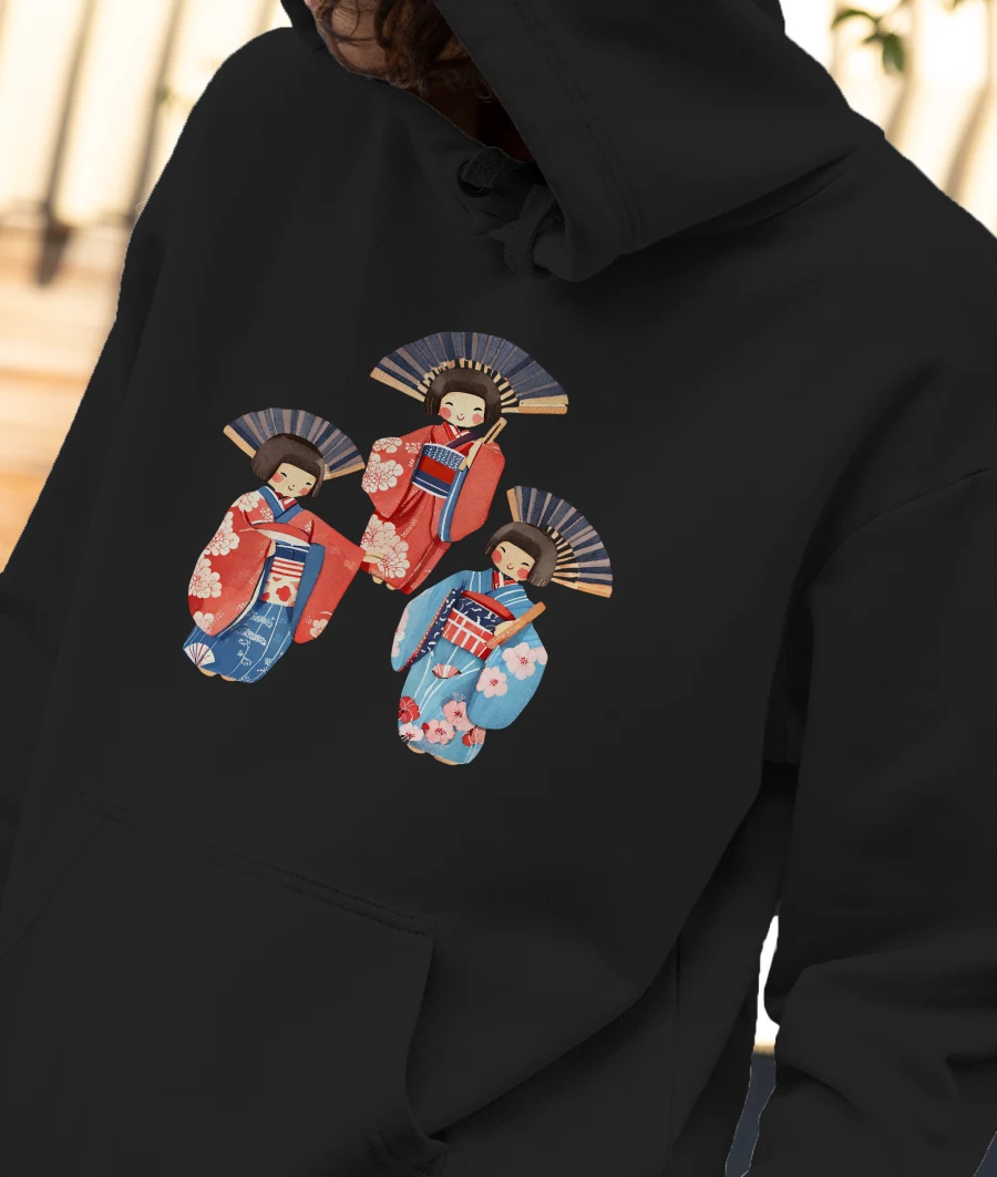 Japanese Dolls Front-Printed Hoodie