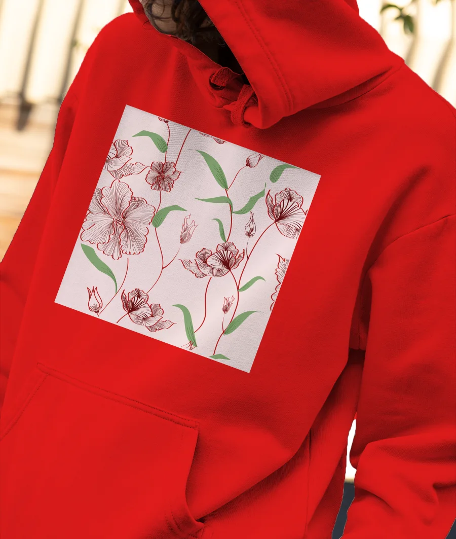 line floral prints Front-Printed Hoodie