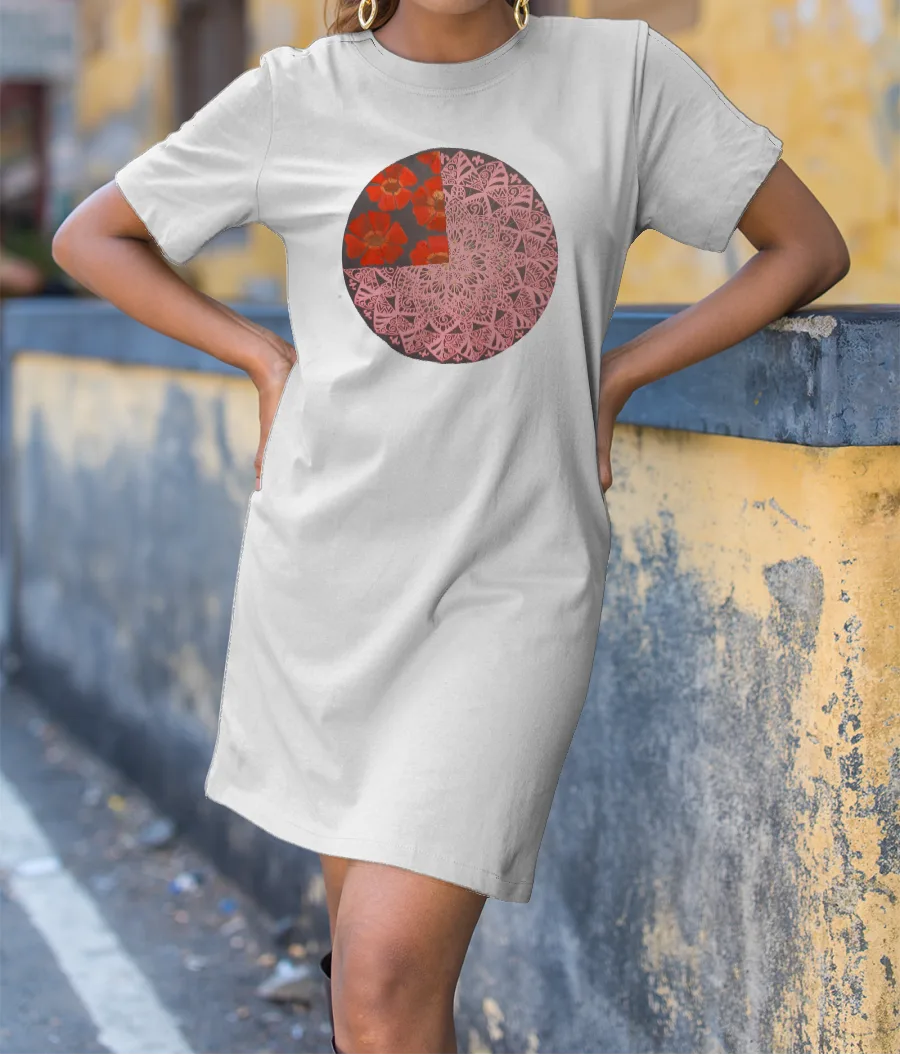 Red Flower Mandala T-Shirt Dress