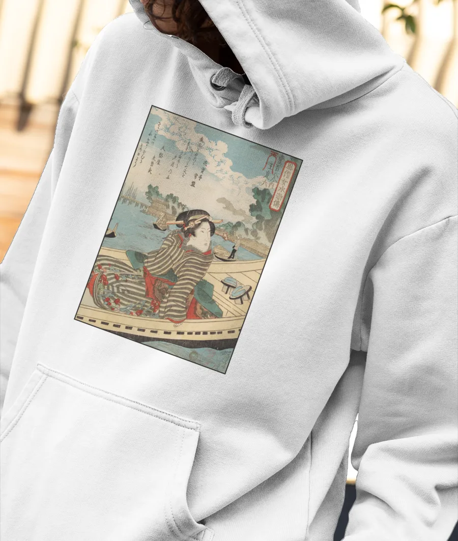 Woman in Boat on Sumida River  Front-Printed Hoodie