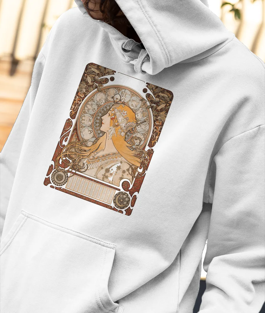 Zodiaque or La Plume by Alphonse Maria Mucha Front-Printed Hoodie