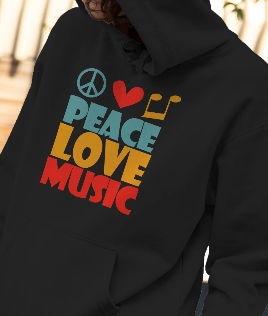 Peace love music Front-Printed Hoodie