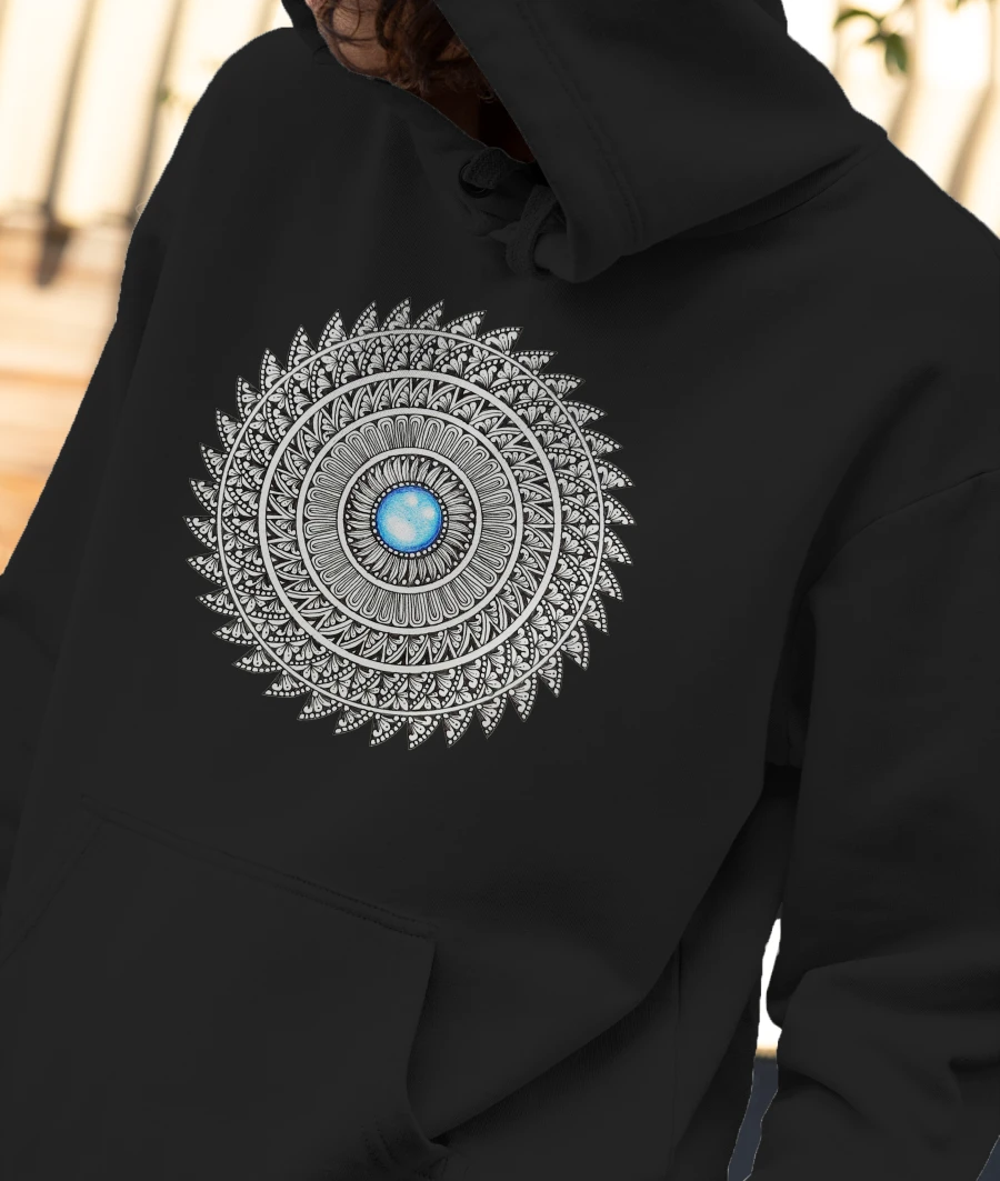 Blue Gem Mandala Front-Printed Hoodie