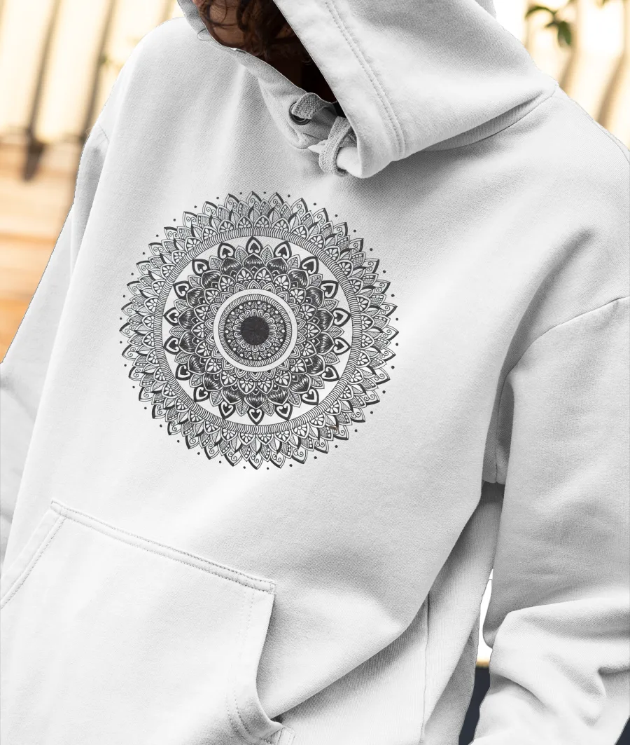 Monochrome Mandala Front-Printed Hoodie