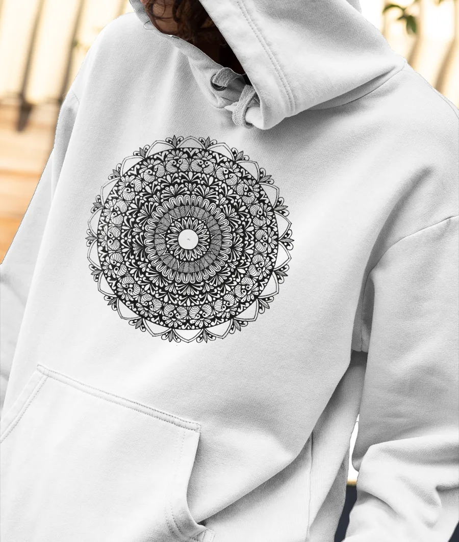 Black and  White Mandala Front-Printed Hoodie