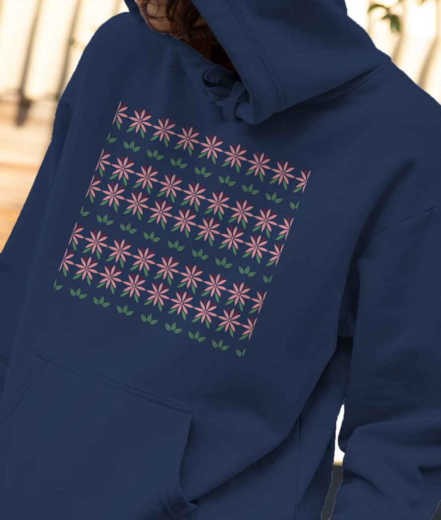 pink flowers and leaves seamless print Front-Printed Hoodie