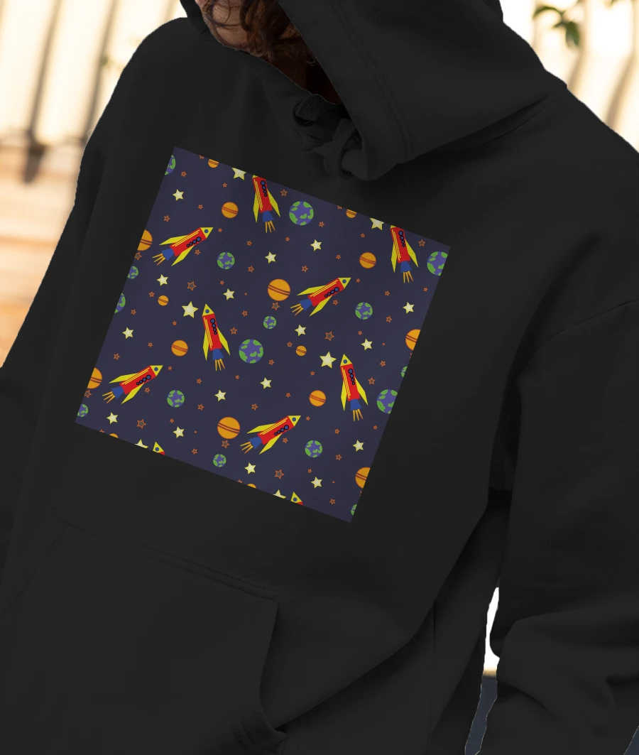 Rocket in space Front-Printed Hoodie