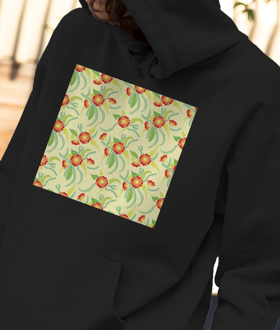 red flowers with leaves  Front-Printed Hoodie