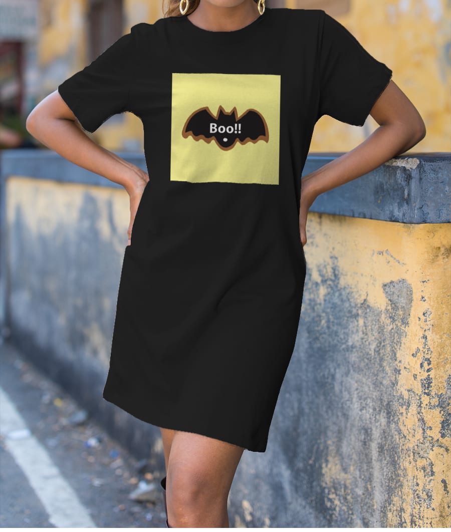 HALLOWEEN yellow Boo bat  T-Shirt Dress