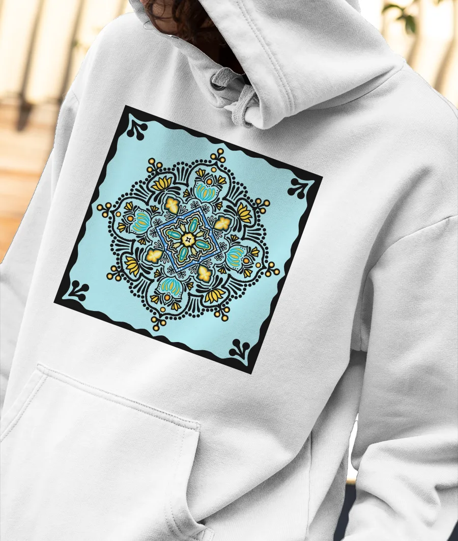 Light blue theme mandala desig Front-Printed Hoodie