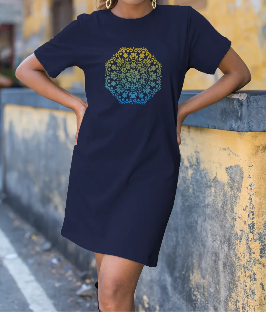 Lotus Designed Floral Mandala T-Shirt Dress