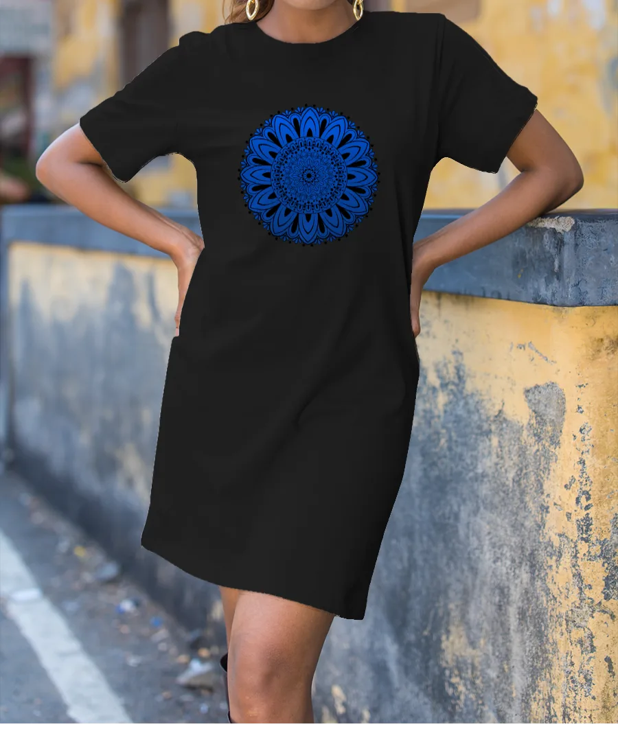 Deep Blue Mandala T-Shirt Dress