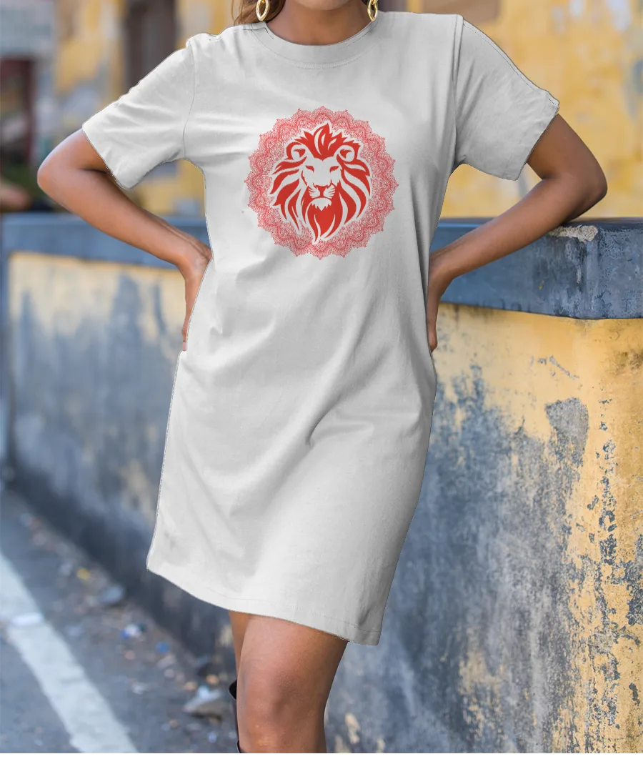 Dangerous Lion lineart mandala T-Shirt Dress