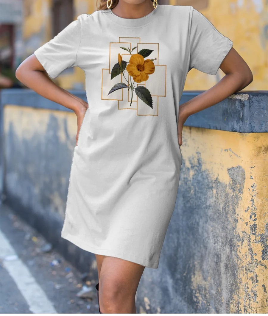 Yellow Hibiscus Flower T-Shirt Dress