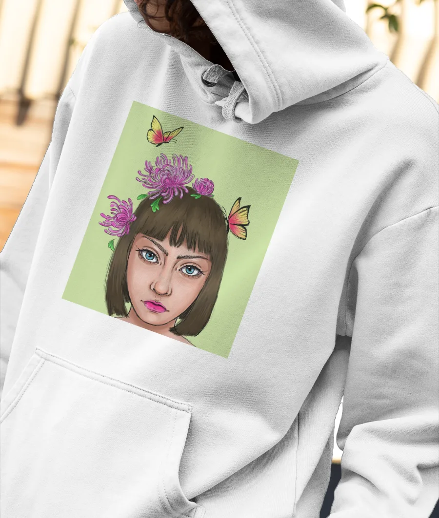 Chrysanthemum-green Front-Printed Hoodie