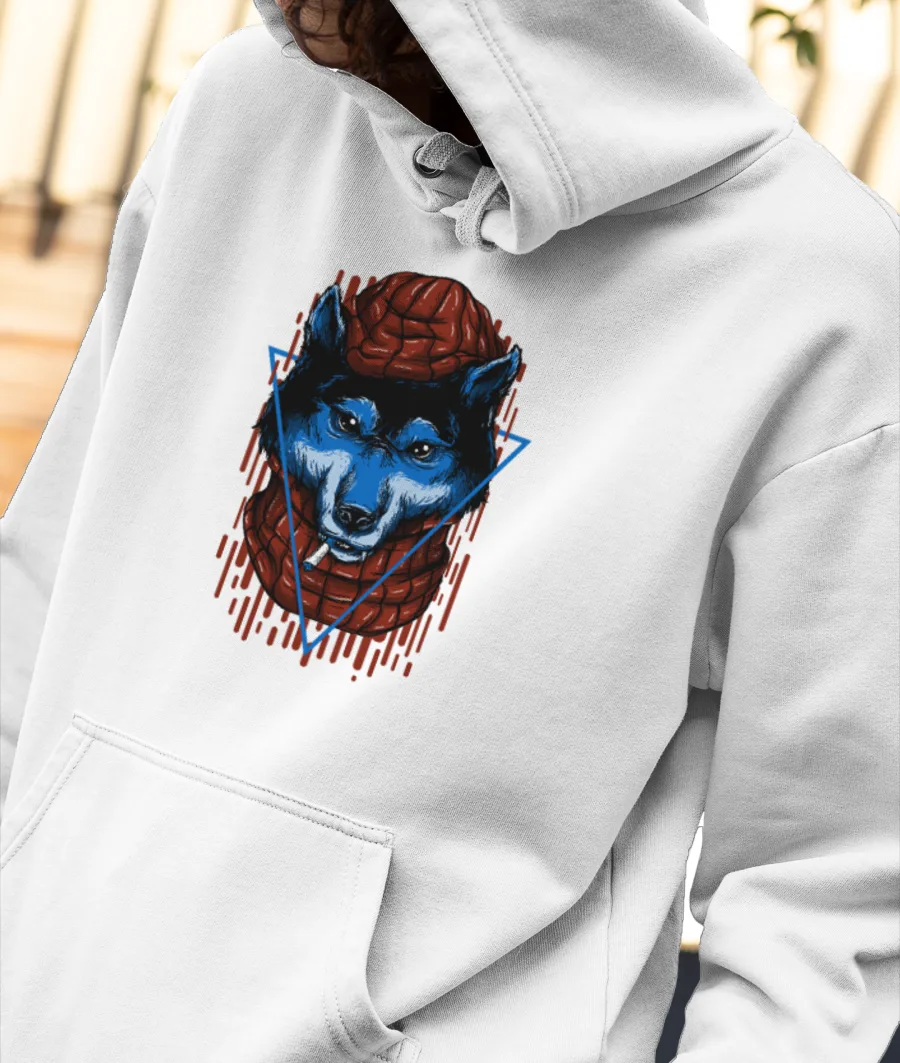 Smoking Wolf Front-Printed Hoodie