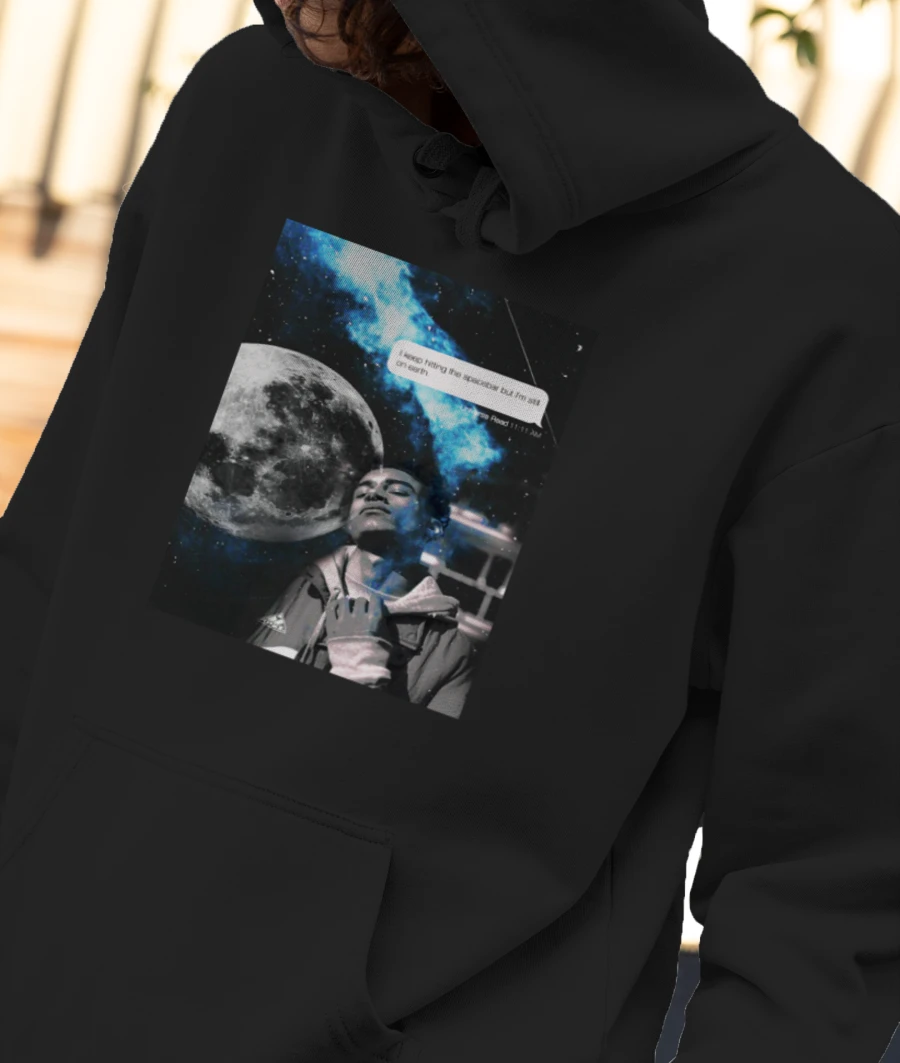 Black comedy humor quote with a grphic print of space Front-Printed Hoodie