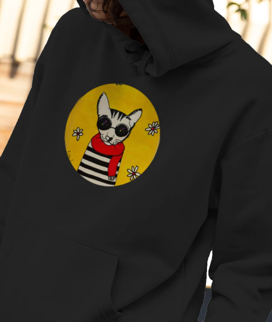 Funky Cat Front-Printed Hoodie
