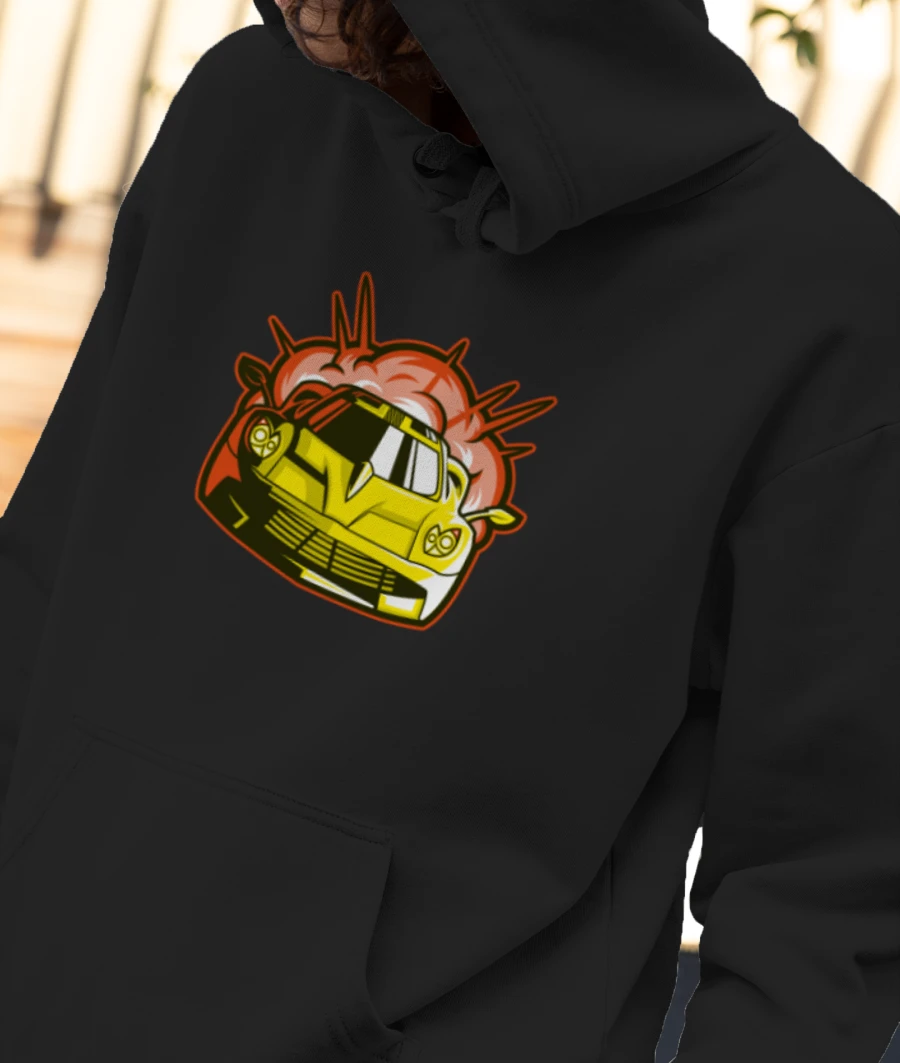 Super Car With Blast in back Front-Printed Hoodie