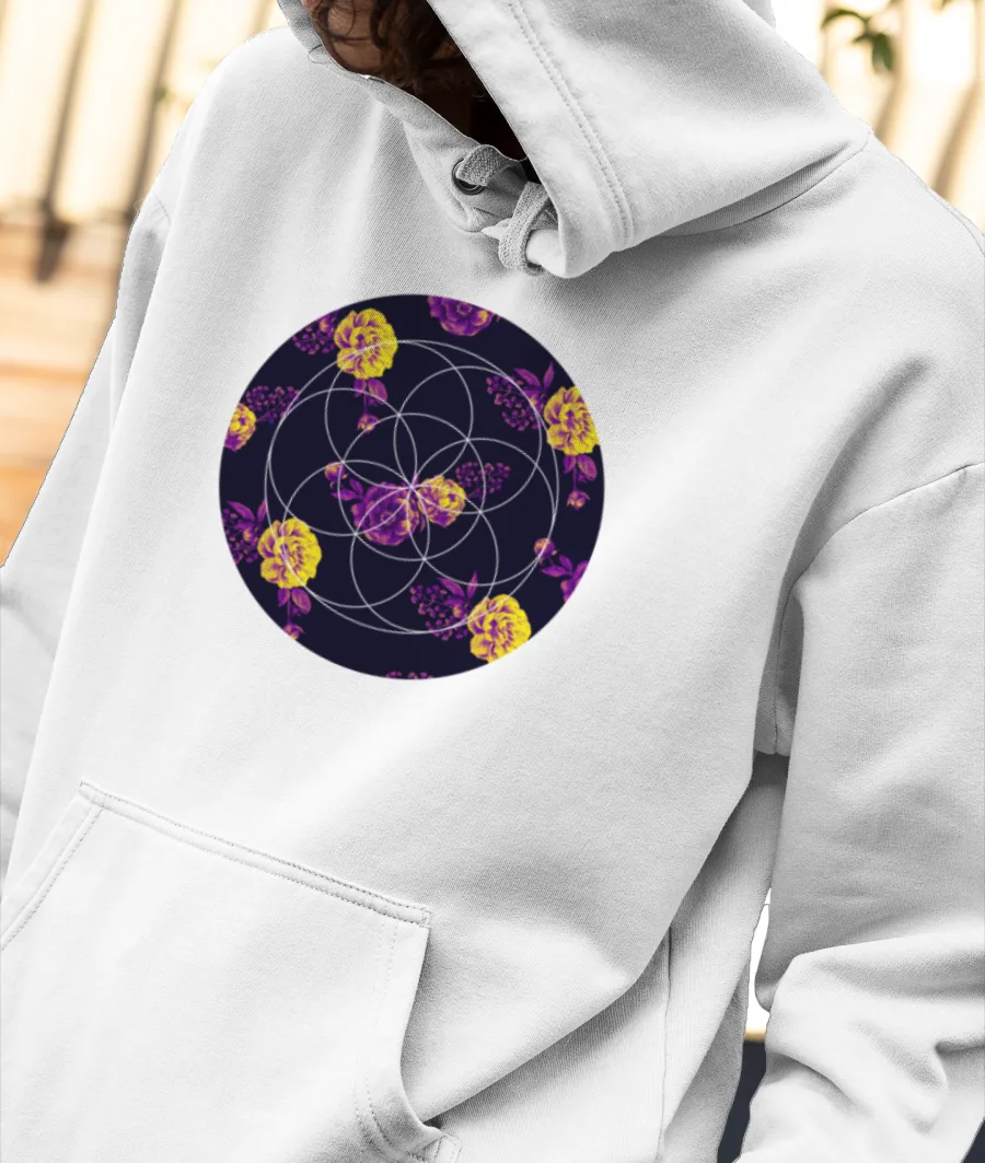 Vintage yellow and purple flower pattern  Front-Printed Hoodie