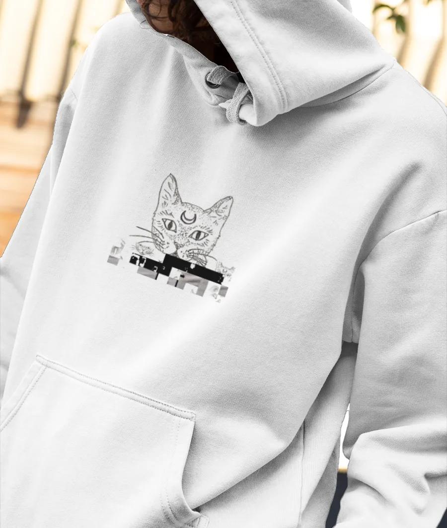 Glitch Cat Front-Printed Hoodie