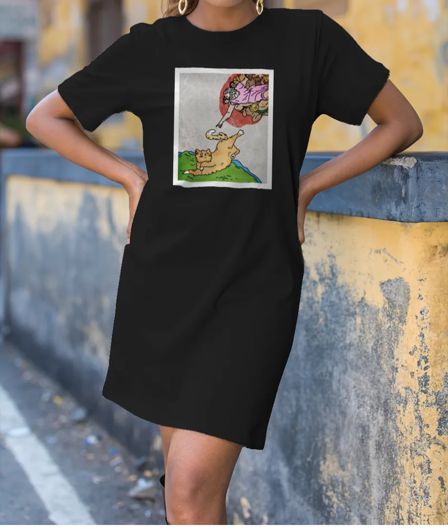 The Creation of Adam Cat Parody T-Shirt Dress