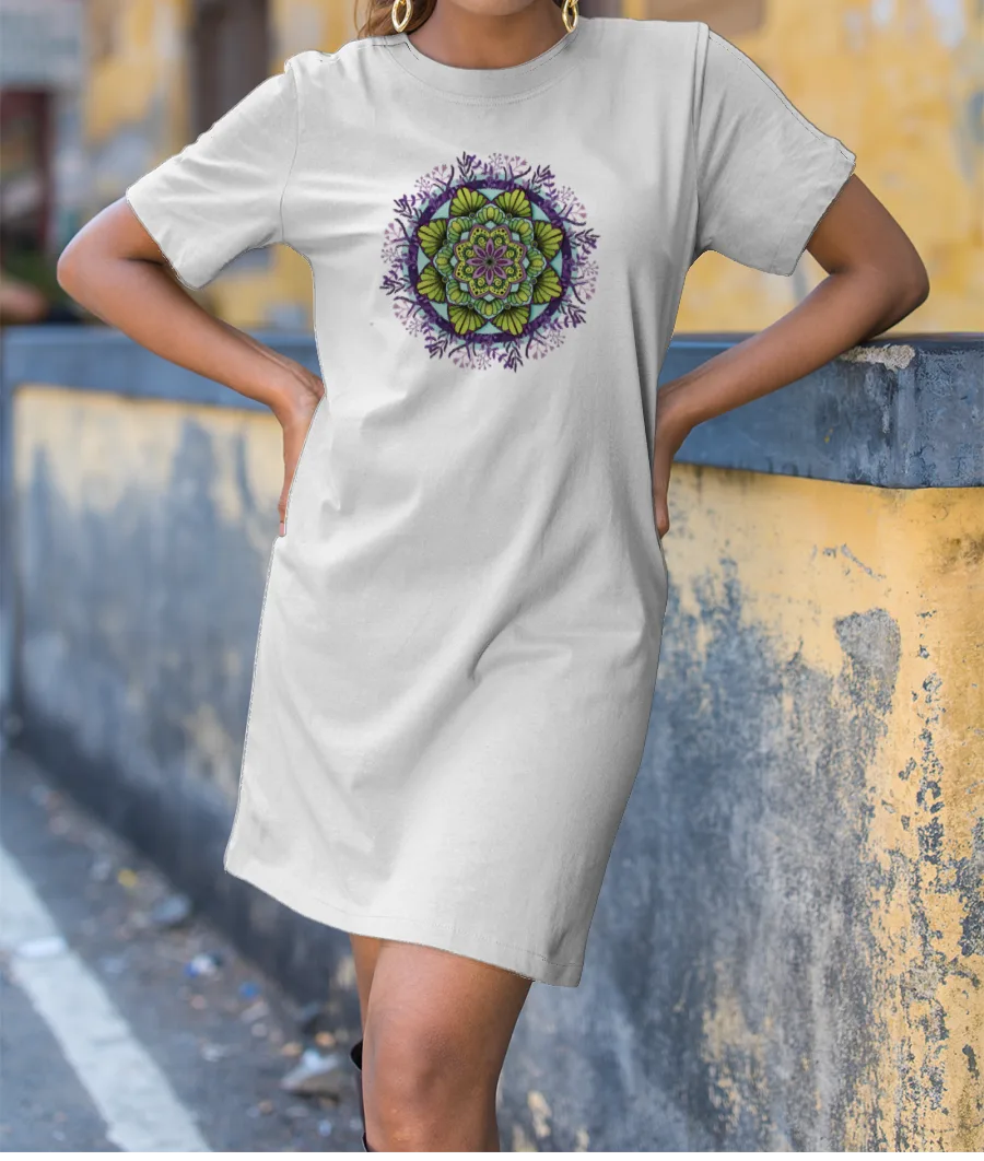 Happy Earth Purple Mandala T-Shirt Dress