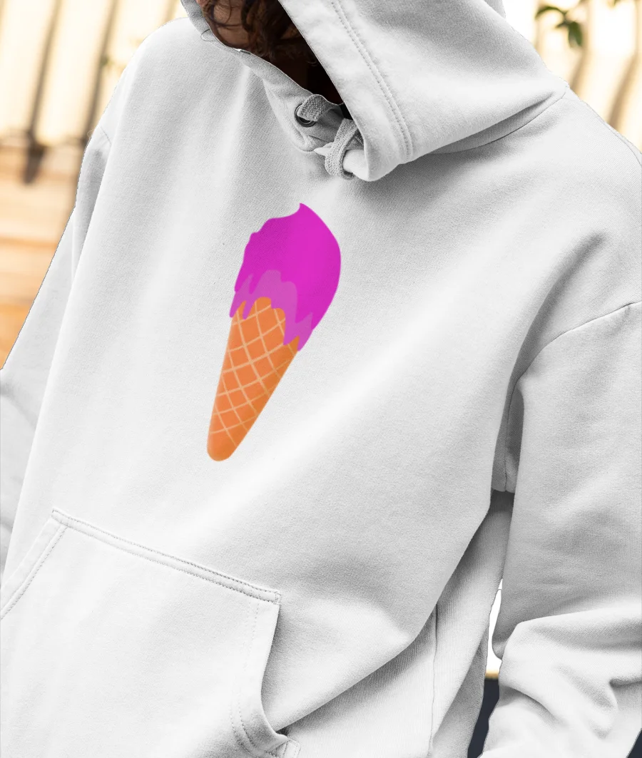 Kawaii Strawberry Cone Ice Cream Illustration Front-Printed Hoodie