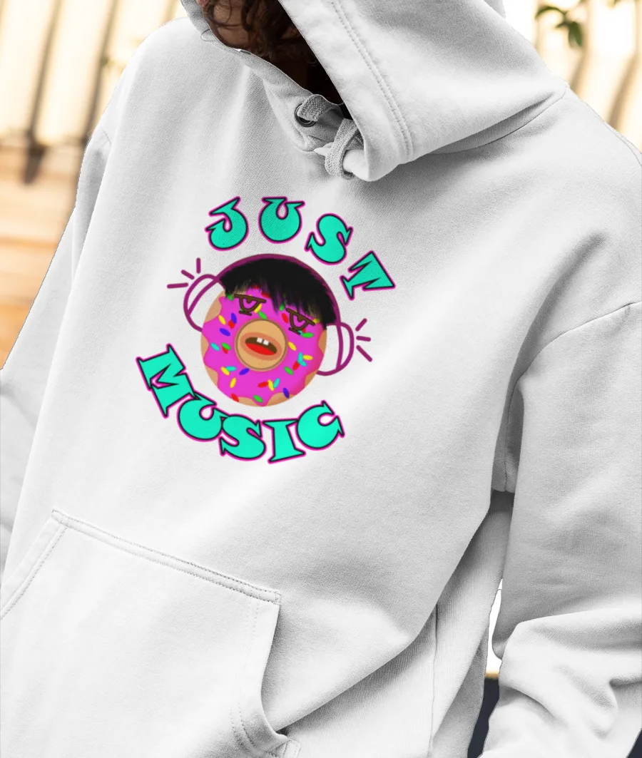 Kawaii Donut Listening Music Illustration Front-Printed Hoodie