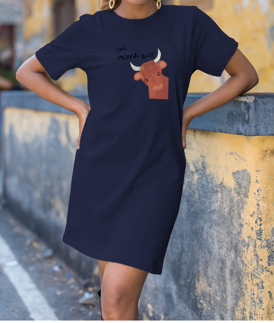 Incredible brown bull illustration T-Shirt Dress