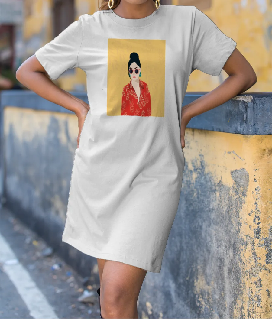 Girl in red T-Shirt Dress