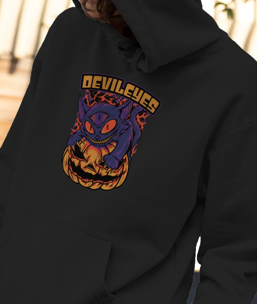 Halloween Devil Cat Front-Printed Hoodie
