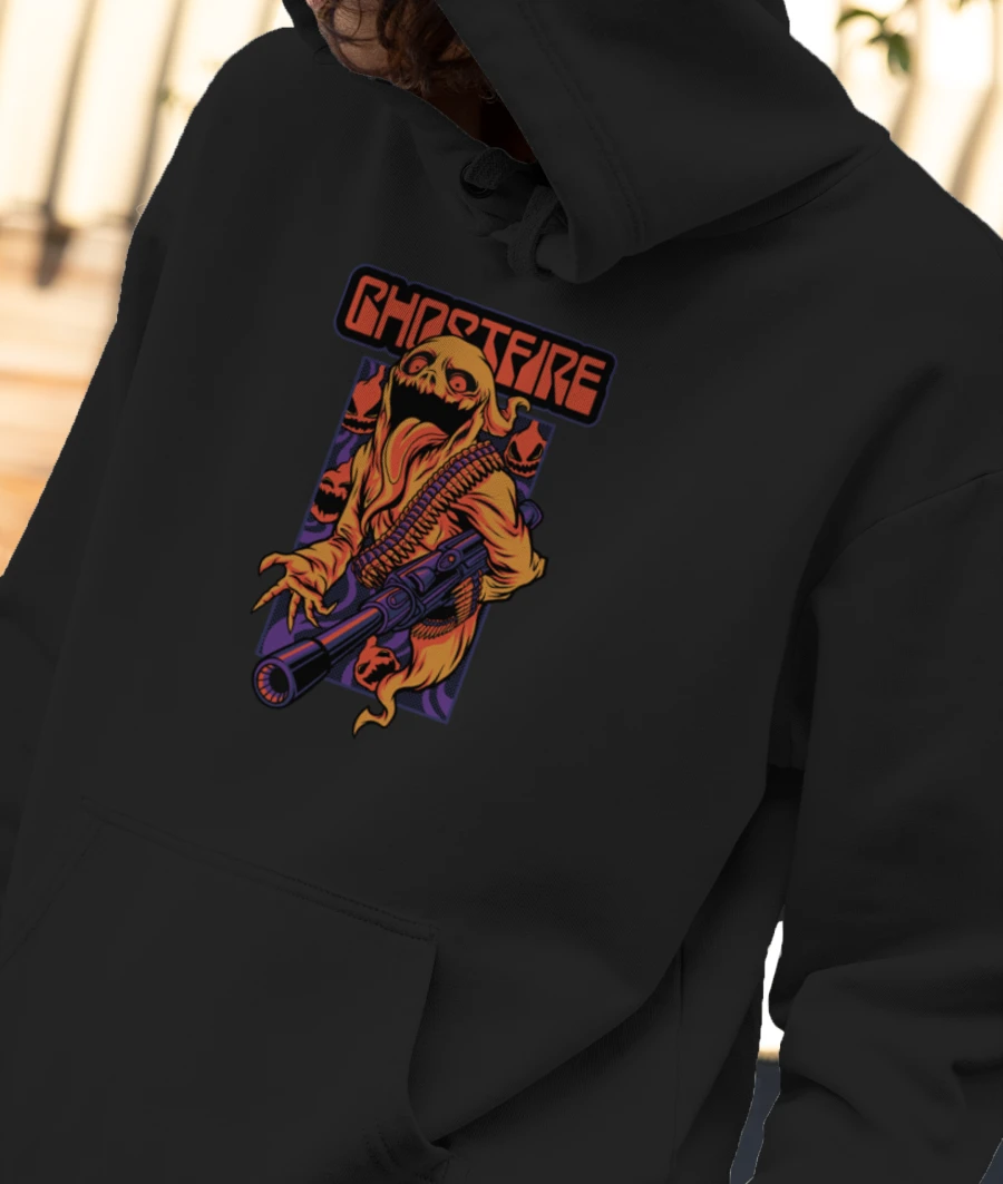 Halloween Evil Ghost with Gun Front-Printed Hoodie