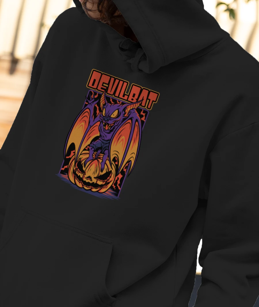 Halloween Devil Bat Front-Printed Hoodie