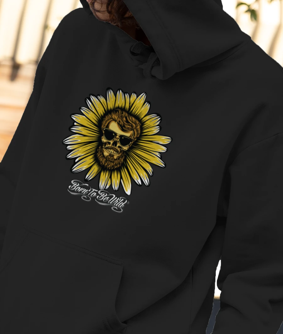 Sunflower Skull Born To Be Wild Front-Printed Hoodie