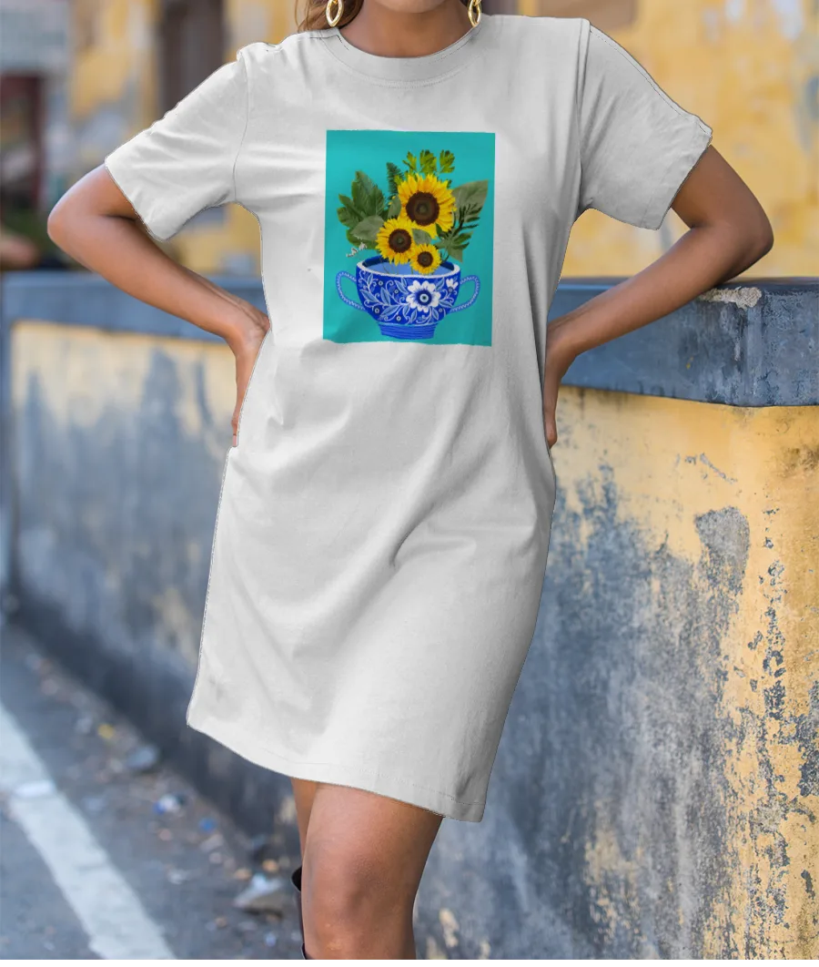Sunflowers in a blue vase T-Shirt Dress