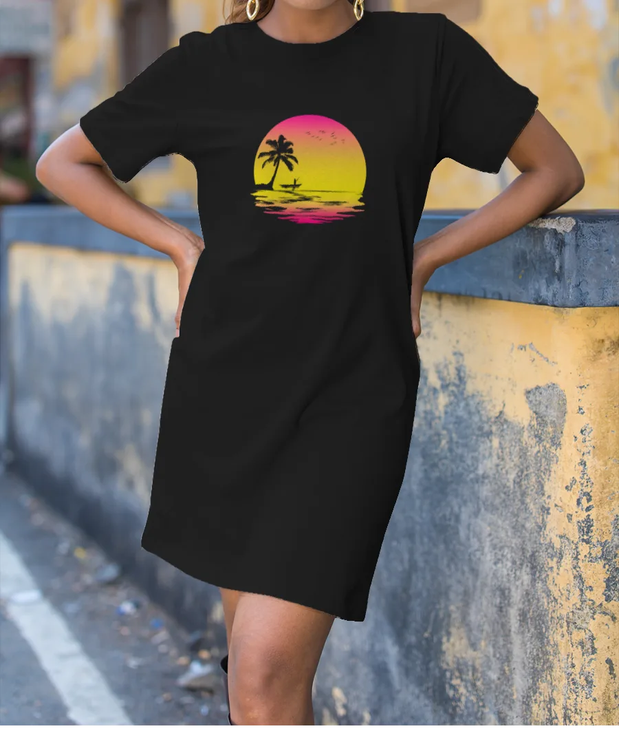 Retro Vintage Ocean Sunset  T-Shirt Dress