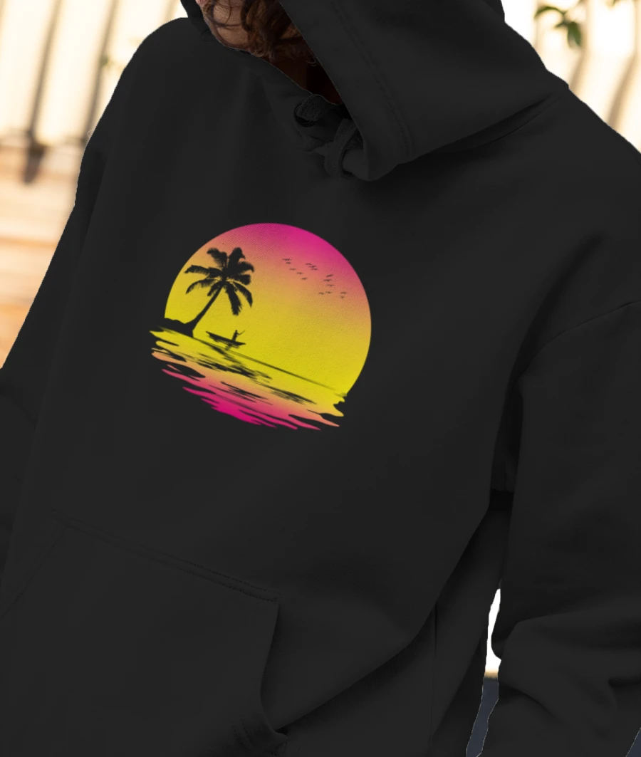 Retro Vintage Ocean Sunset  Front-Printed Hoodie