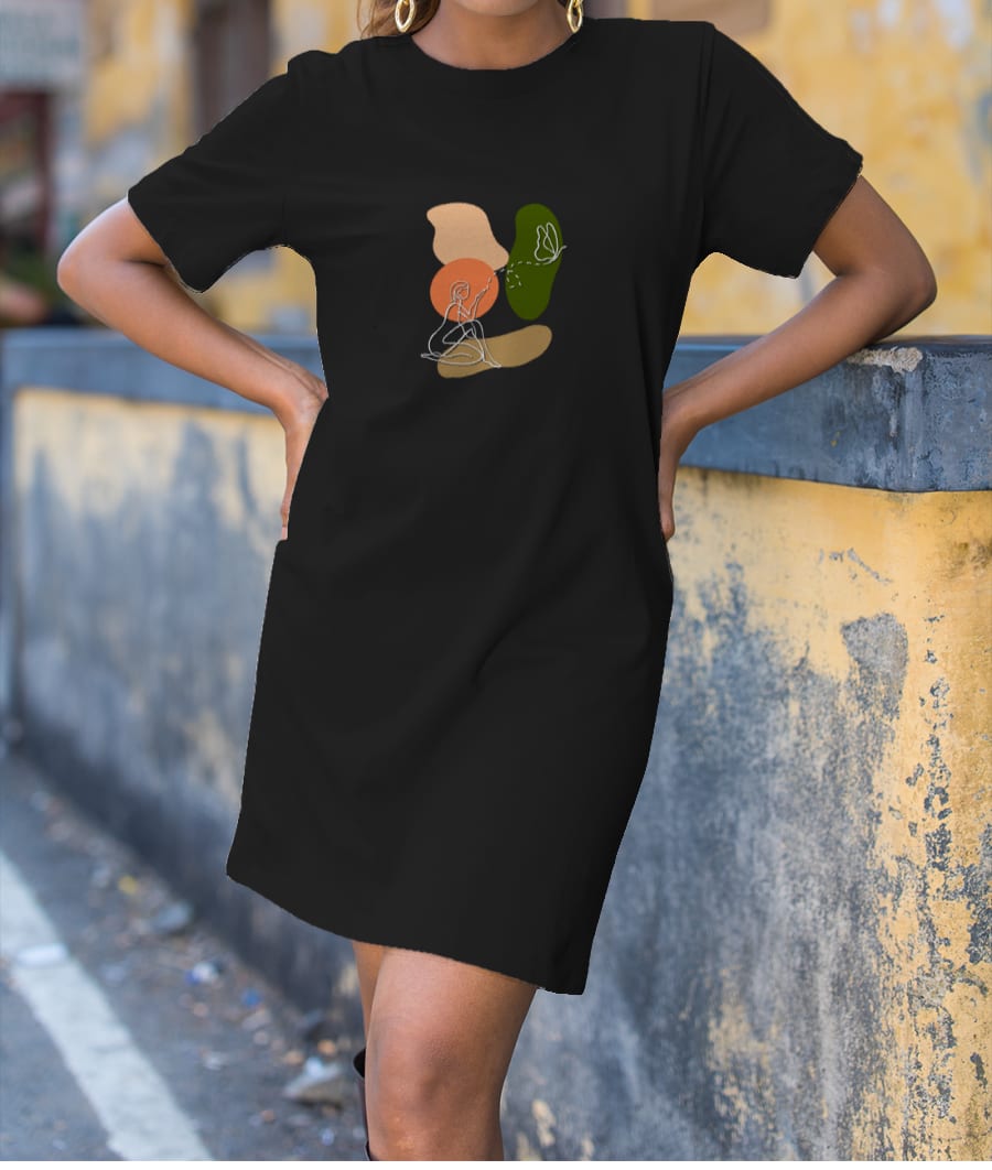 Bohemian one line women art T-Shirt Dress
