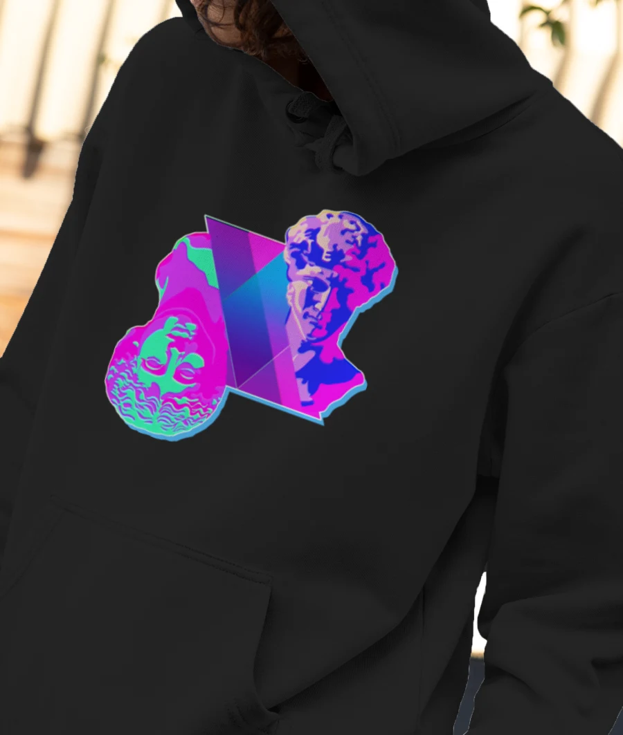 vaporwave retro faces Front-Printed Hoodie