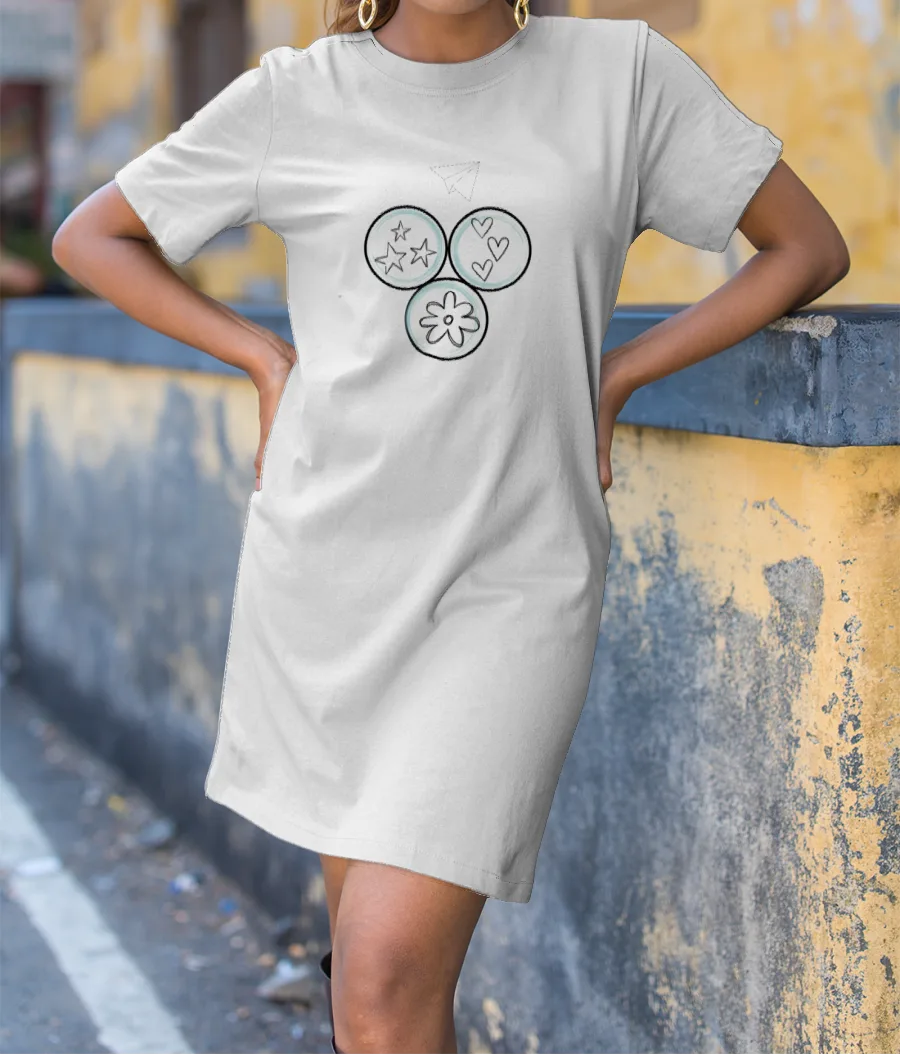 Stars, hearts, flowers circles T-Shirt Dress