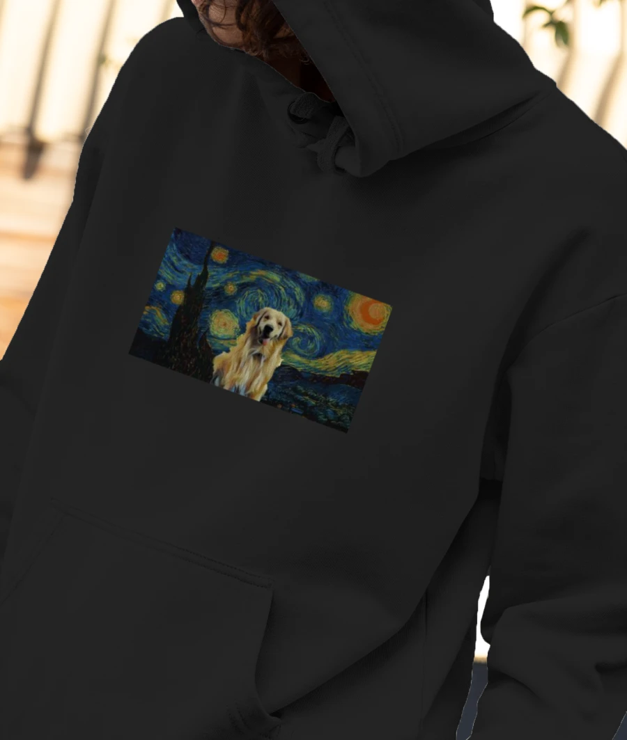 Starry night x dogs Front-Printed Hoodie