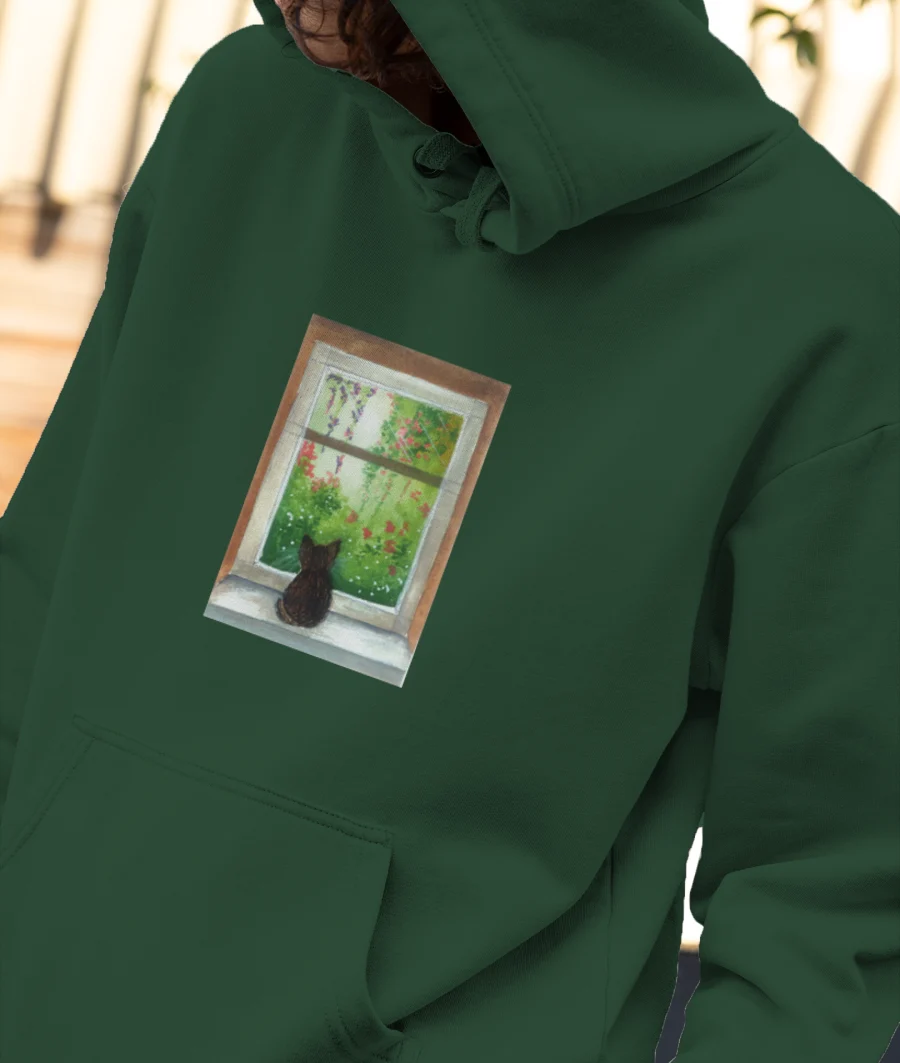 Kitty by the window Front-Printed Hoodie