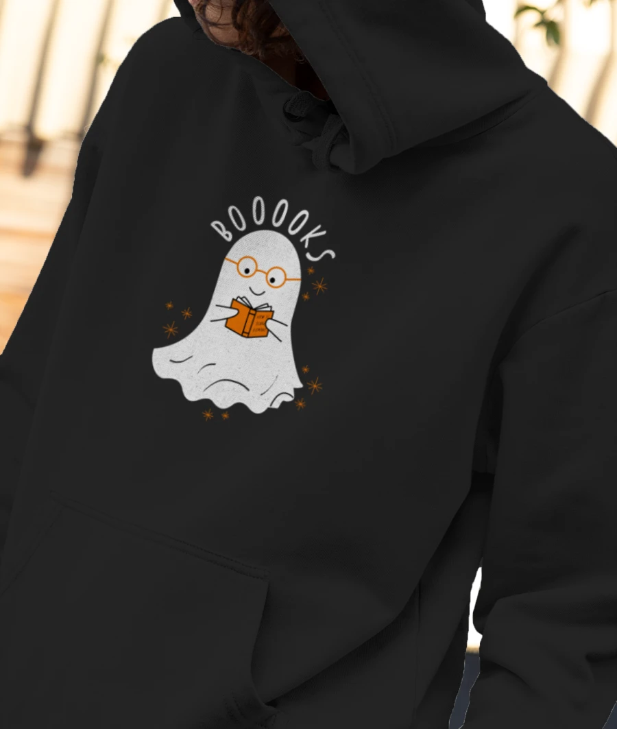 CUTE GHOST READING HALLOWEEN Front-Printed Hoodie