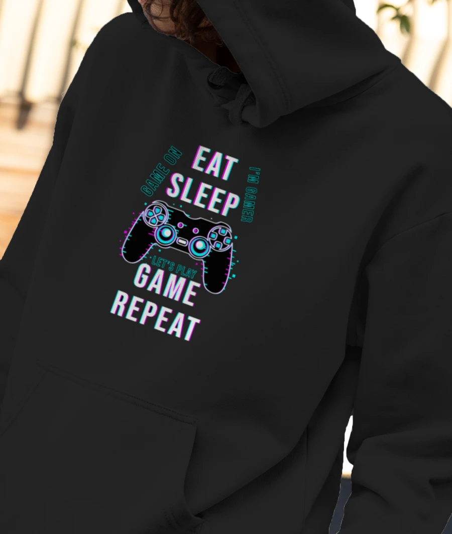 Eat sleep lets play game repeat Front-Printed Hoodie