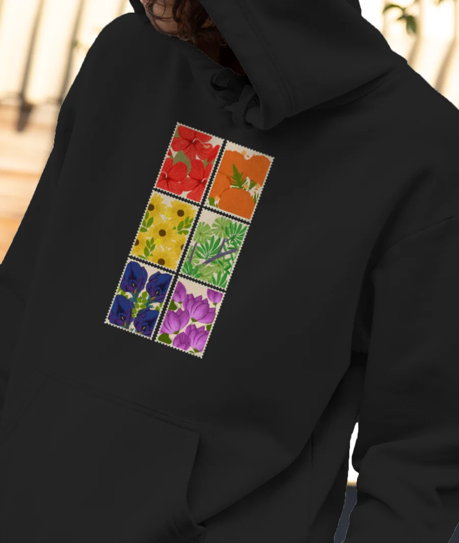 Rainbow Blossoms Front-Printed Hoodie
